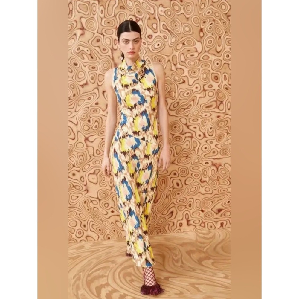 Ulla Johnson Kalena Yellow Floral Printed Crepe Maxi Dress Size 6